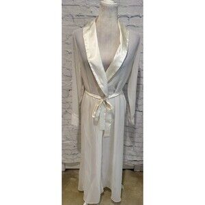 FLORA NIKROOZ Robe Women’s Ivory Sheer Long Sleeve Tie Waist Nighty Size S/M